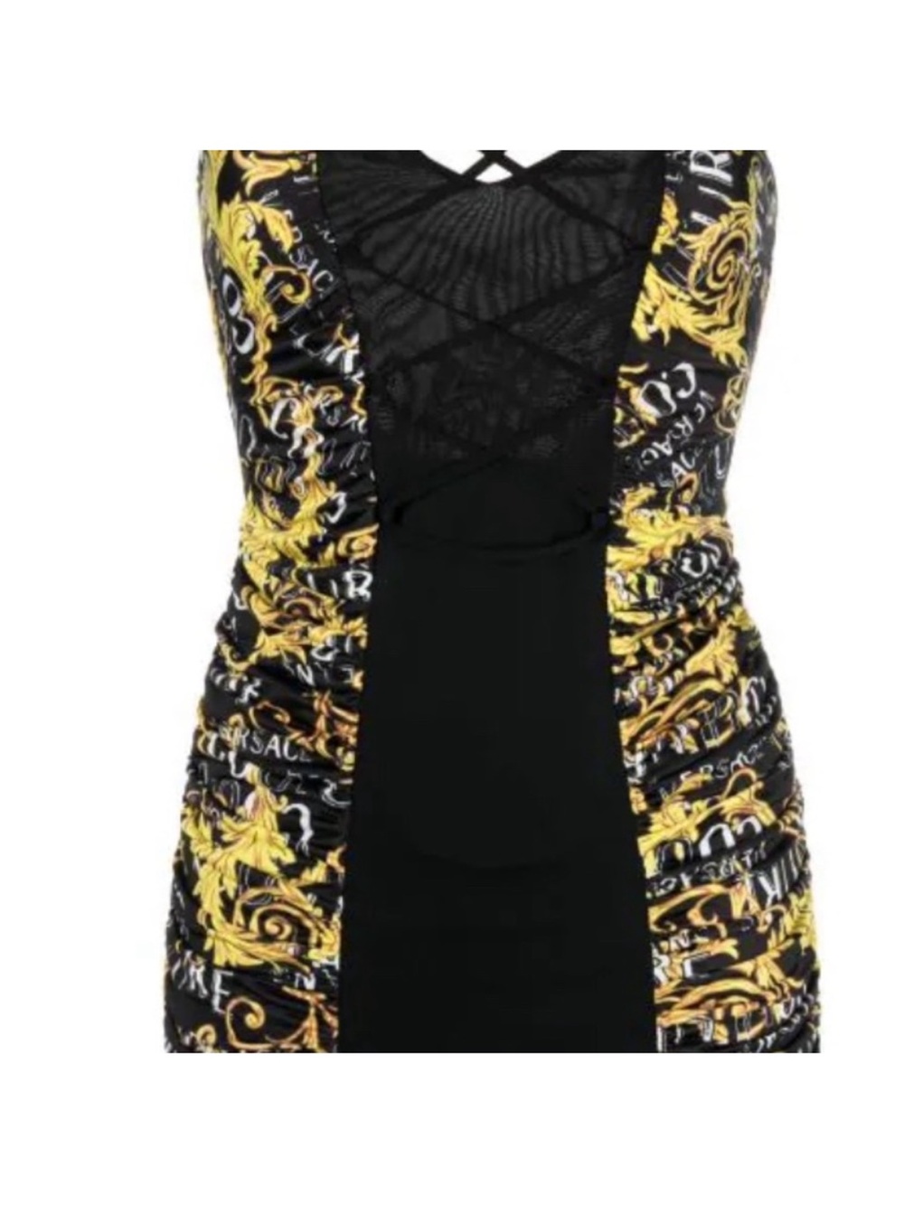 Black and Gold Baroque Print Bodycon Dress by Versace